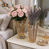 Vase à fleurs en verre cristal sans plomb, ambré, gaufré, de luxe moderne, lourd et anti-renversement, pour centre de table floral, maison et mariage
