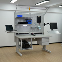 Mesa de Trabajo ESD para Reparación Diseñada para la Fabricación de Productos Electrónicos con Panel Perforado y Compartimentos para Componentes