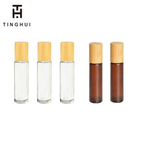 HOT Brown Amber clear Frosted Glass <b>Roll</b> <b>on</b> Bottles 10ml Empty Refillable Bamboo Cap Dispense Sample Essential Oil Container - Product Image 6