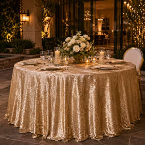 Wholesale Champagne Crushed Velvet Round Tablecloth for Evening Garden Wedding Banquet Rental - Product Image 1