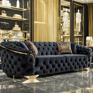 Meubles de série de salon de luxe <span class=keywords><strong>velours</strong></span> noir 1 2 3 sièges housses de canapé rembourrés causeuse tissu ensembles de canapés sectionnels - Product Image 1