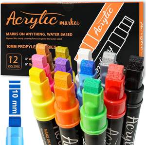 Stylo marqueur de peinture acrylique à <span class=keywords><strong>pointe</strong></span> de plume Jumbo 12 couleurs 3 en 1 <span class=keywords><strong>pointe</strong></span> de <span class=keywords><strong>feutre</strong></span> à base d'eau stylo de peinture imperméable et permanent - Product Image 4
