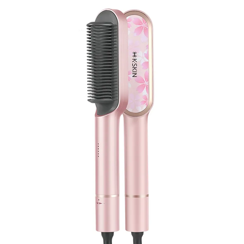Hair Curling Iron Professional Ionic 2in 1 Hair Straightener and Curler Ceramic Hair Straightener Brush Comb