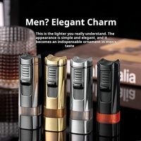 Briquet de luxe en gros avec coupe-cigare, torche à 4 flammes, briquets en métal personnalisés, rechargeable au gaz et coupe-vent portable