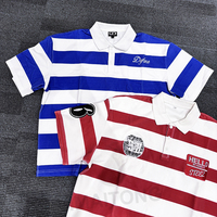 Personnalisé Rétro Rugby Jersey Chemise Football Porter Écusson De Broderie À Manches Courtes Bouton Up Coton Recadrée Rayure Polo T-shirts Hommes