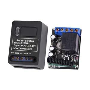 AC/DC 12-48V 433Mhz 1 channel 10A relay RF wireless receiver switch for learning code fixed code remote control