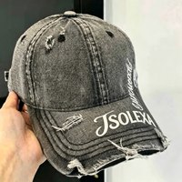 Casquette de baseball vintage en jean délavé et vieilli, brodée, effet usé et déchiré, pour homme, style streetwear quotidien, vente en gros