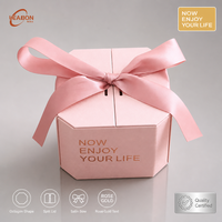 Boîte Cadeau Octogonale Leabon Rose Poudré avec Couvercle Dédoublé et Ruban en Satin Or Rose pour Emballage Cadeau de Luxe Vente en Gros Usine