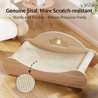 Poteau à gratter et tapis de luxe tout-en-un en sisal résistant à l'usure, anti-chute et anti-rayures pour chat, avec panneau à gratter et lit-canapé pour chat en carton