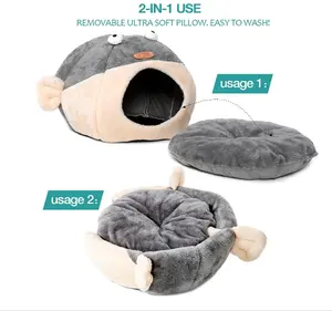 Cat Bed Cave With Removable Washable Cushioned Pillow Soft Plush Premium Cotton No Deformation Pet Bed