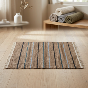 Striped Rectangle <b>Bath</b> <b>Mat</b> Brown with Blue and <b>Black</b> Lines 1 Piece - Product Image 3