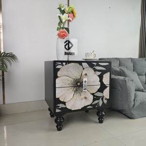 59X50X40CM フラワーブラック モダン リビングルーム ベッドルーム 木製収納キャビネット シンプル 小型チェスト サイドティーテーブル ドロップシッピング DDP対応 - Product Image 3