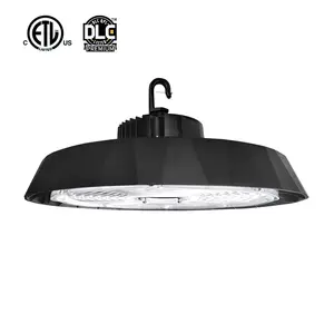 200W LED UFO High Bay Lights 1-10V Dimmable 5000K 5' Cable with 110V Plug Hanging Hook Safe Rope for Stadium /Exhibition Hall