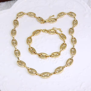 S11166 Colliers Ensembles Bijoux 18K Or Plaqué Nez De Cochon Grain De <span class=keywords><strong>Café</strong></span> <span class=keywords><strong>Maille</strong></span> Lien Chaîne <span class=keywords><strong>Collier</strong></span> et Bracelet parures - Product Image 1