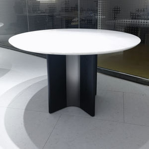 جولة من الفولاذ المقاوم للصدأ من الرخام الأبيض البيضاوي الأنيق مع من من أثاث المطاعم - Product Image 3