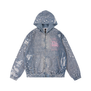 Sudadera tipo cárdigan de moda con capucha, de la <span class=keywords><strong>serie</strong></span> Crystal, con textura vaquera, adornada con pedrería, de poliéster/algodón, con transferencia en frío - Product Image 5
