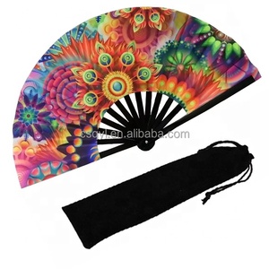 Abanico de mano de bambú Kung Fu Clack grande personalizable de 33cm con arcoíris Pride Rave pintado para fiestas y eventos - Product Image 5