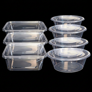 Contenants alimentaires ronds jetables avec couvercles, en plastique transparent épaissi, compatibles micro-ondes, pour la préparation des repas en restaurant - Product Image 1