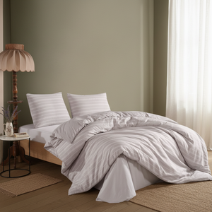 Parure de lit Varol 100 % coton satiné à rayures, 300 fils, motif floral, pour usage domestique, avec drap-housse King Size inclus - Product Image 3