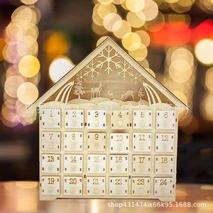 Calendrier de l'Avent en bois avec éclairage LED pour Noël, compte à rebours de 24 jours, ornement créatif, cadeau de Noël en bois - Product Image 1