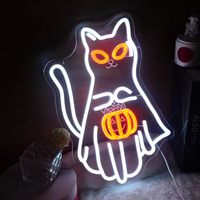 Großhandel Halloween Katze Kürbis LED Neon-Schild Lustige Weiße Katze Jack-o'-lantern Wandleuchte Party Heim Halloween Festival Dekoration