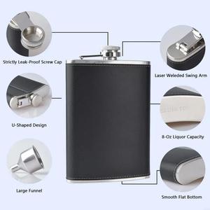 Gourde à liqueur portable en acier 8oz avec enveloppe en cuir, style gourde russe, pour la consommation d'alcool, idéale pour les fêtes, les voyages et les activités de plein air - Product Image 3