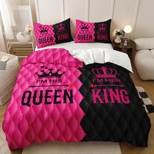 <strong>Red</strong> <strong>and</strong> <strong>Black</strong> King <strong>and</strong> <strong>Queen</strong> Duvet Cover for Couple Wedding Gifts Crown His <strong>and</strong> Hers <strong>Bedding</strong> <strong>Set</strong> - Product Image 1