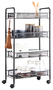 Étagère de rangement en fer sur pied pour cuisine, multifonctionnelle, quatre niveaux, pour outils de nettoyage, chariot mobile pour salle de bain avec roulettes - Product Image 4