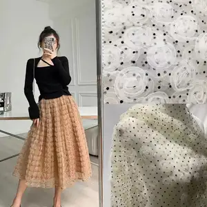 2024 kain Tulle 3D renda bordir kain Tulle Flock Spot Taffeta piring mawar gaun pernikahan kain untuk anak-anak