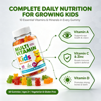 Gommes multivitaminées pour tout-petits à partir de 2 ans, soutien immunitaire, sans gluten, oursons gommeux pour enfants, fabricant de marque privée
