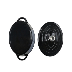 Rôtissoire ovale en fonte émaillée de qualité commerciale, noir brillant, avec couvercle auto-arrosoir pour rôtir - Product Image 2