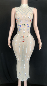 NOANCE Y2836 di alta qualità cristalli Bling abiti da ballo 2023 moderno nuovo autunno abito in rete abbigliamento donna senza maniche per la festa - Product Image 5