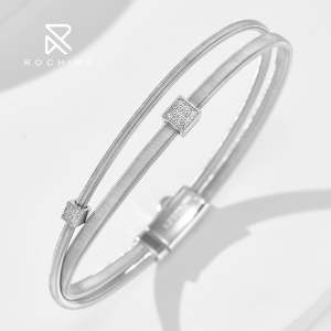 Pulsera de línea dorada de doble capa Rochime, joyería de circón 5a chapada en rodio de Plata de Ley 925 para mujer - Product Image 3