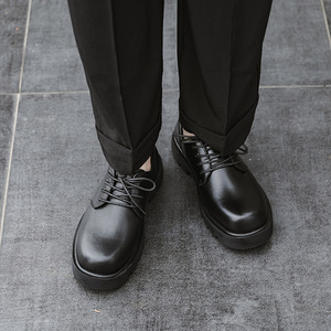 Chaussures Derby en cuir véritable pour hommes, semelle épaisse, bout rond, chaussures en cuir décontractées, talon de 5,5 cm, confortables, durables, élégantes - Product Image 5