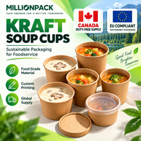 Gobelets à soupe en papier kraft écologiques jetables avec couvercles, étanches, compostables, pour plats à emporter, sushis, compatibles micro-ondes, pour restaurants