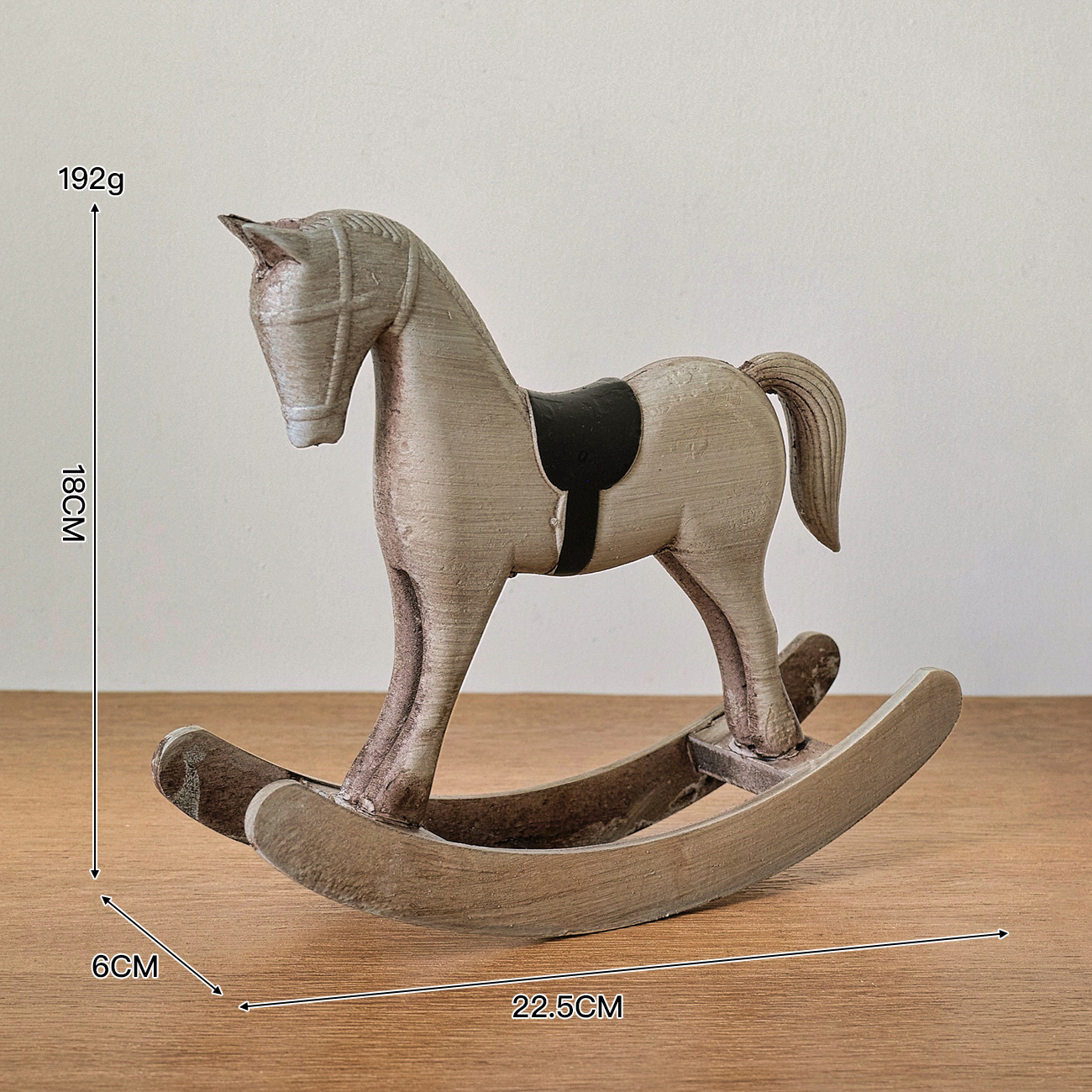 Grand cheval à bascule, gris vieilli avec dos noir