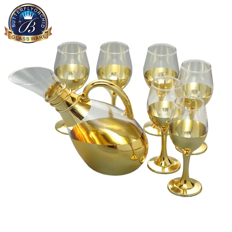 Luxury silver color gold color stemless wine glasses decanter and red wine glass set