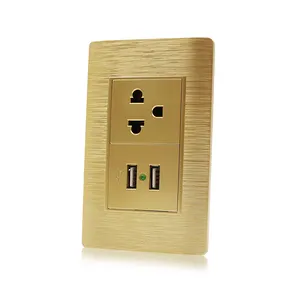 Luxury Gold 3 Pin America Socket With Double <strong>USB</strong> Charger Electric <strong>Switch</strong> and Socket - Product Image 1