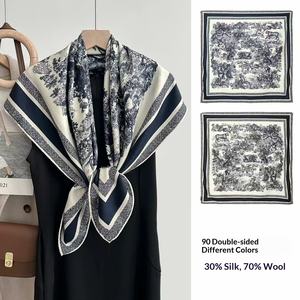 Écharpe en soie imprimée double face élégante pour femme, collection Printemps-Automne-Hiver 2026, châle carré en laine de 90 cm, écharpe personnalisée - Product Image 1
