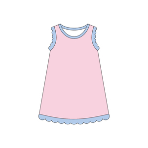 Robe d'été rose unie à imprimé festonné sans manches respirante longueur genou pour bébé fille GSD4043 – Vente en gros pour enfants - Product Image 3