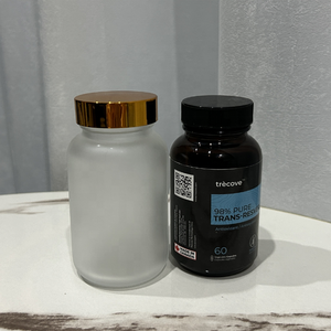 Bottiglia in Vetro Ambrato Satinato da 150 ml e 250 ml per Integratori, Etichetta Privata, Contenitore per Pillole e Polveri con Tappo Dorato - Product Image 1