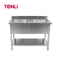 Équipement de restauration : Évier de cuisine professionnel en acier inoxydable 201/304, table avec étagère, rectangulaire, cuve simple, revêtement anti-graffiti