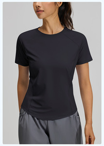 Wholesale Women Perforated Mesh Back Yoga Shirts Quick Dry <b>Raglan</b> Short Sleeve Breathable Curved Hem Athletic Workout <b>Tops</b> - Product Image 3