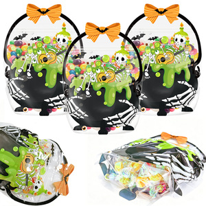 Sac de bonbons en forme de citrouille d'Halloween avec poignée en ruban, sac en plastique transparent pour la fête de la Toussaint, cadeau pour enfants - Product Image 5