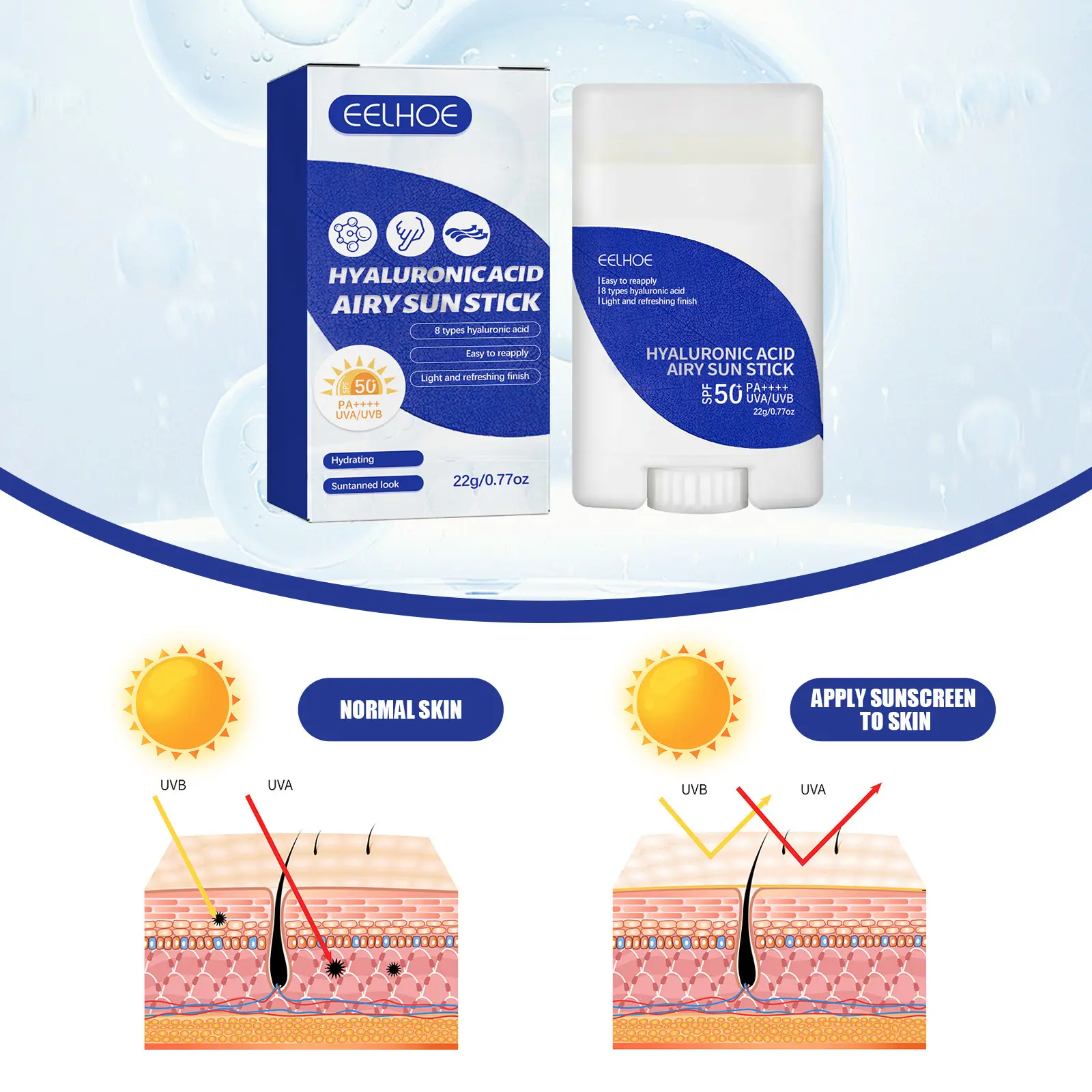 OEM/ODM Hyaluronic Acid Airy Sun Stick - 22g (mới) một loại kem chống nắng nhẹ