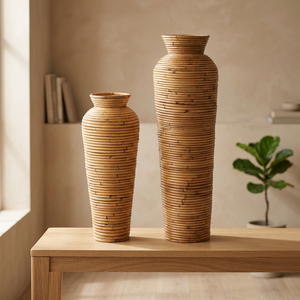 Vase décoratif naturel sans couvercle, pot en osier en rotin fait de cadre de canne en rotin et tissage de mâchoire en rotin - Product Image 2