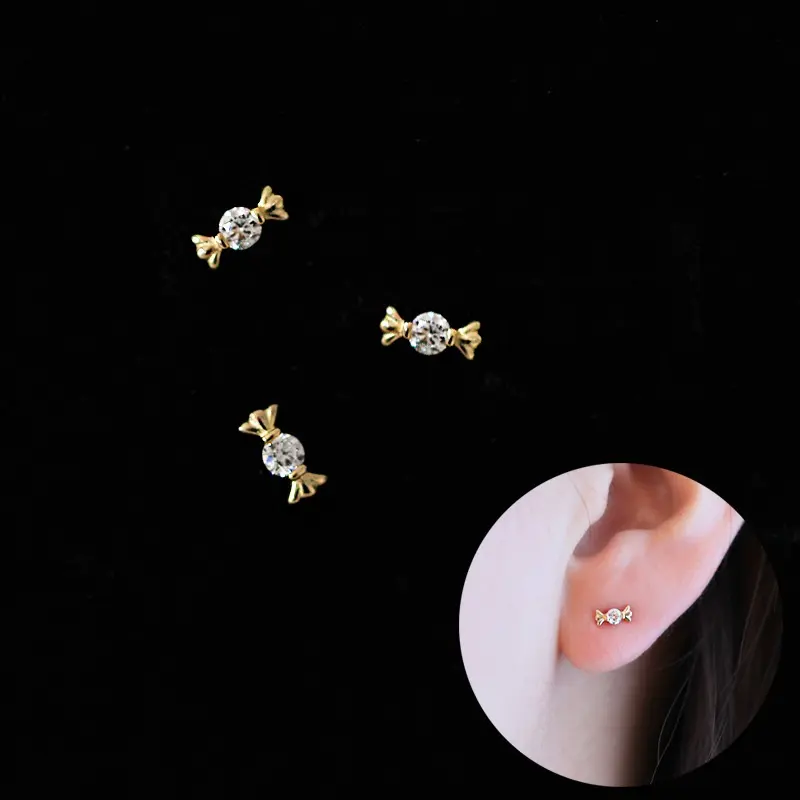Popular jewelry 14k gold zircon cz mini tiny stud earring 925 sterling silver korean cute earings wholesale candy sweet earrings