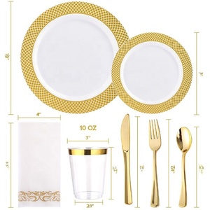 Piatto da Cena in Plastica Dorata a Griglia Monouso, Vassoio per Feste, Piatto Moderno Minimalista Stile Occidentale, Bicchiere da <span class=keywords><strong>Vino</strong></span>, Coltello e Forchetta - Product Image 2