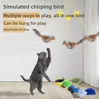 Juguete Interactivo para Gatos con Sonido Realista de Pájaro, Varita con Pluma para Gatos de Interior