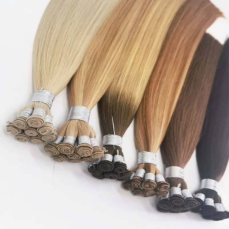 Professional Double Drawn Human Extension Hand Tied Virgin Remy European Handtied Weft Hair